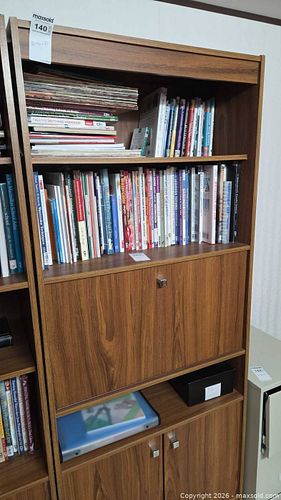 Wood Veneer Bookcase with Lower Cabinet & Flip-Down Compartment (1 of 7)