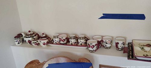 Ceramic Dinnerware & Tea Set with Berries and Plaid Trim - never used/like new (1 of 6)