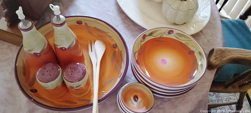 Hand-Painted Orange & Purple Ceramic/Porcelain Dinnerware Set (1 of 5)