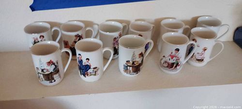 Norman Rockwell Porcelain Mugs with Gold Rim, Lot of 7-12 (1 of 5)