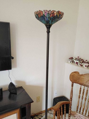 Set of 3 Vintage-Inspired Stained & Etched Glass Lamps (1 of 3)