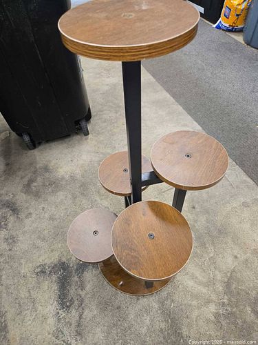5-Tier Wood Veneer & Black Metal Plant Display Stand (1 of 3)