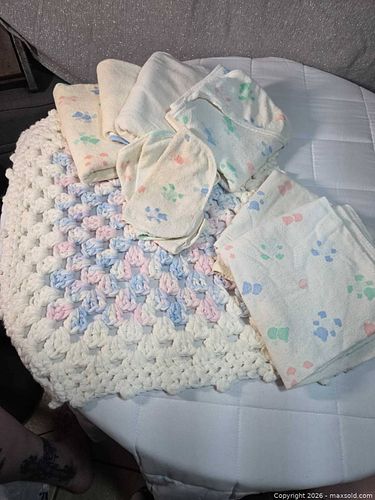 Baby Washcloths,Hooded Towels, Rec.and Handmade Crocheted Baby Blanket, Small Set (1 of 5)
