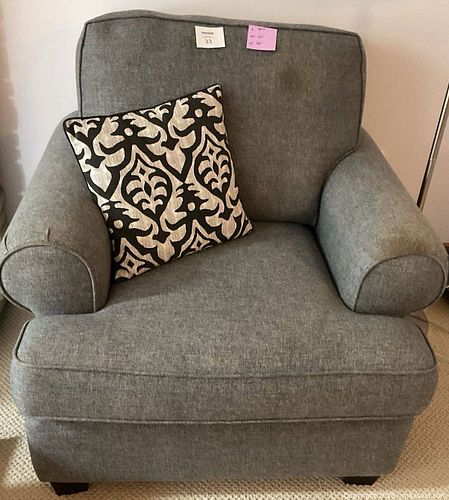 Gray Fabric Rolled-Arm Armchair with Floor Lamp & Throw Pillow (1 of 11)