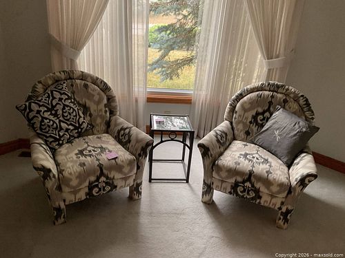Set: Pair of Beige/Cream Upholstered Club Armchairs with Side Tables (1 of 14)