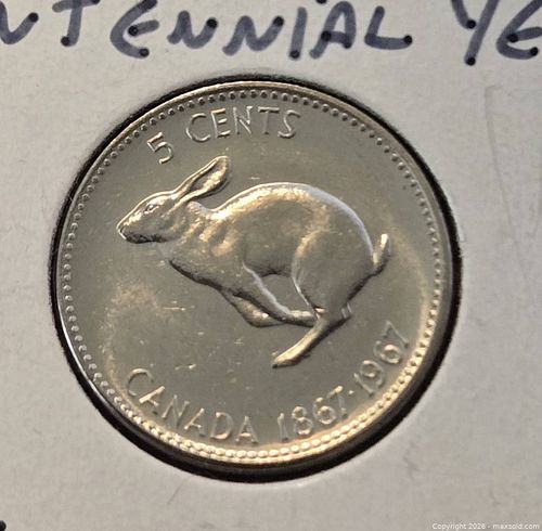1967 Canada 5 Cent Coin Centennial Hare Reverse (1 of 2)