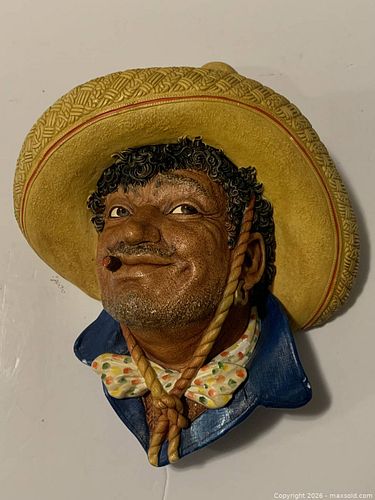 Bossons Painted Plaster Cowboy Wall Mask / Relief (1 of 3)
