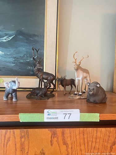 Lot of 4-6 Small Animal Figurines, Ceramic, Metal & Wood (1 of 6)
