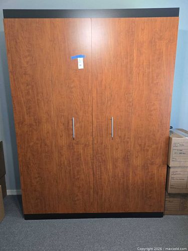 Queen Murphy Wall Bed Cabinet, Cherry with Black Trim (1 of 20)