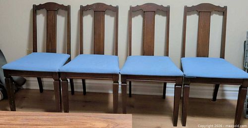 Set of 4 Solid Wood Dining Chairs with Blue Upholstery (1 of 5)