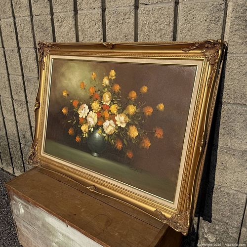 Vintage Flowers In Vase Oil on Canvas Painting, Signed by Coutaud - Jan 19 1986 (1 of 8)