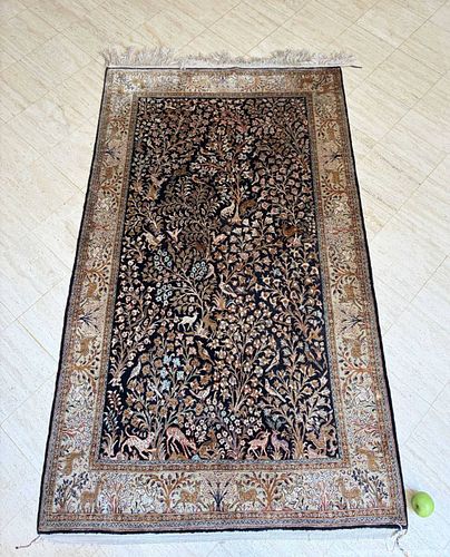 VINTAGE PERSIAN SILK/WOOL TREE OF LIFE RUG (1 of 9)