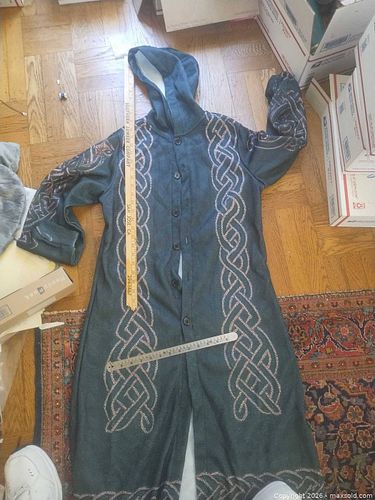 Teal Multicolor Embroidered Hooded Coat, Large (1 of 3)