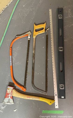 Hand Tool Lot – Bow Saws, Hatchet, Level & Yardstick (1 of 5)