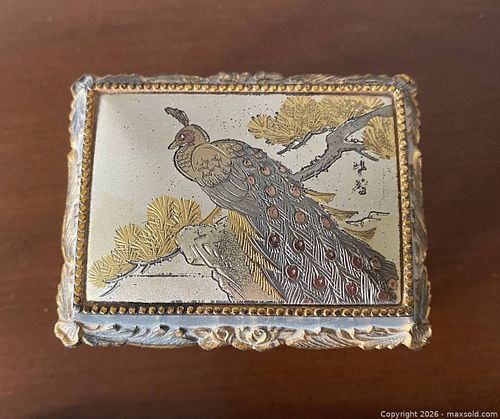 Vintage Musical Peacock Jewelry Box, Floral Tray & Eyeglass Holders (1 of 5)