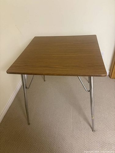Small Square Folding Table with Wood Laminate Top, Chrome Legs (1 of 1)