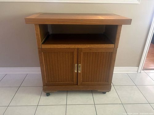 Solid Wood Light Brown Media Cabinet with Casters (1 of 1)