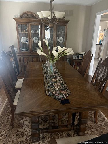 Solid Wood & Veneer Rectangular Dining Set with Hutch (1 of 1)