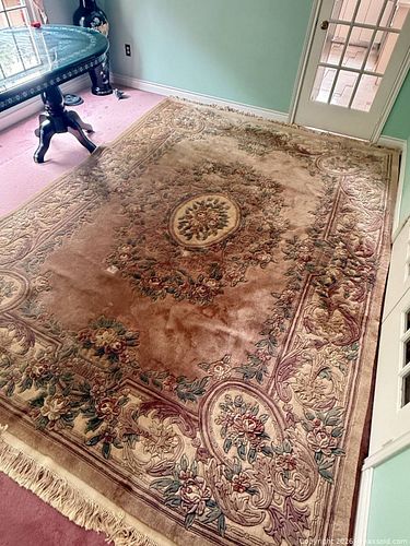 Wool Floral Medallion Area Rug 9' x 12'+ Beige with Pastel Accents (1 of 7)