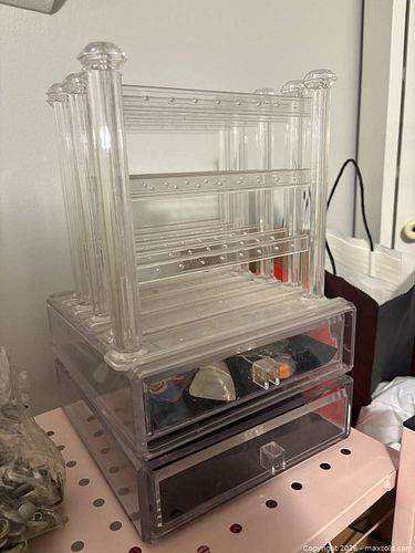 Clear Acrylic Jewelry Organizer with 2 Drawers & Earring Rack (1 of 3)