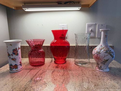 Lenox & Vintage Reproduction Floral Porcelain and Ruby Glass Vases (1 of 7)