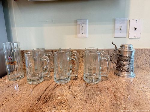 Lot of 5–7 Glass and Pewter Beer Mugs/Steins (1 of 14)