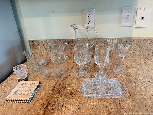 Mixed Cut Crystal Glassware Lot — Pitchers, Goblets & Tray (1 of 9)