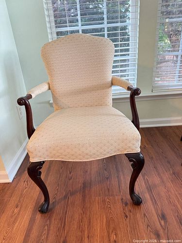 Queen Anne Upholstered Armchair with Cabriole Legs & Claw Feet (1 of 5)