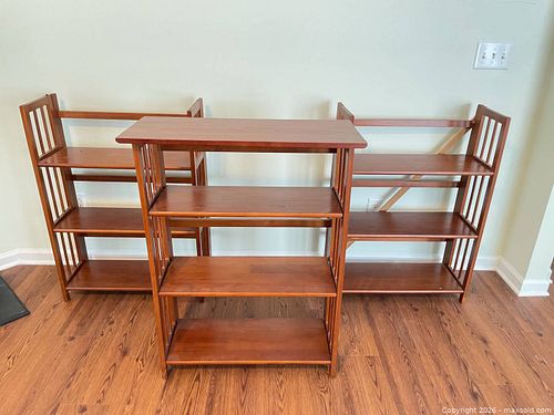 Set of 3 Brown Cherry Wood-Veneer Mission Bookcase, 3 Shelves, ~28in H (1 of 19)