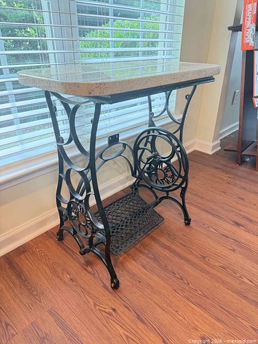 Vintage Cast Iron Sewing Machine Base Console Table with Granite Top (1 of 8)
