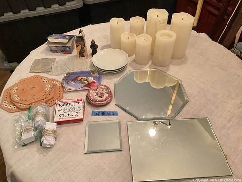 Mixed Home Decor Lot: Candles, Mirrors, Plates, String Lights, Trivets (1 of 7)