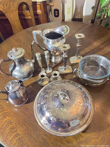 Vintage Silver-Plate Tea/Coffee & Serving Set with Glass Inserts (1 of 8)