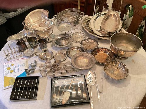Vintage Silver-Plated Serving & Flatware Large Lot (20+ pcs) (1 of 10)