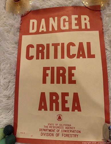 Vintage State of California Division of Forestry Poster, Red/White, ~24x36 (1 of 3)