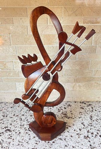 Wood Treble Clef Decorative Sculpture with Metal Accents (1 of 7)