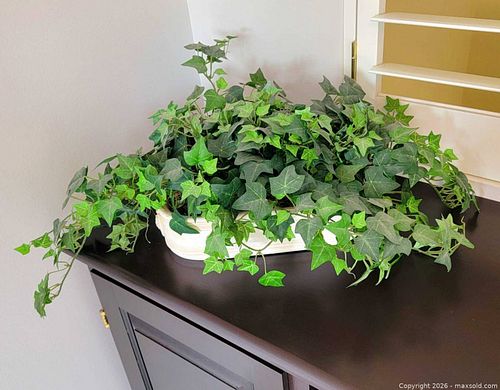 Top quality decorative silk ivy plant in oval cream- coloured ceramic planter (1 of 2)