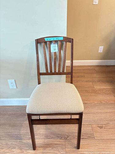 Wood Frame Slat-Back Dining Chair, Beige Fabric Seat (1 of 5)