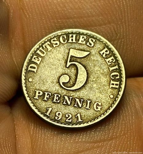 1921 5 Pfennig, Deutsches Reich, A (Berlin) (1 of 4)