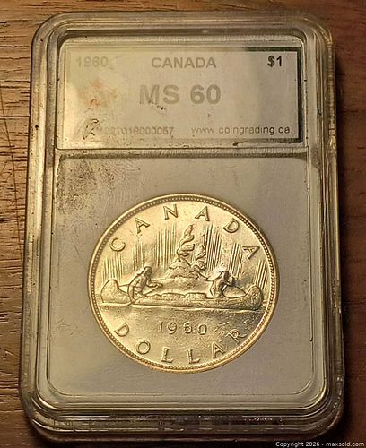 1960 Canada Silver $1 Voyageur Canoe Coin Graded Slab. (1 of 7)