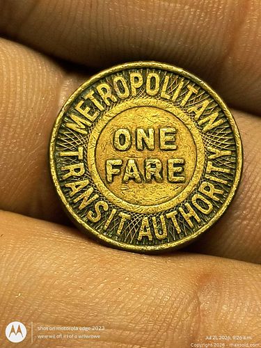 Metropolitan Transit Authority Brass Transit Token, One Fare (1 of 3)