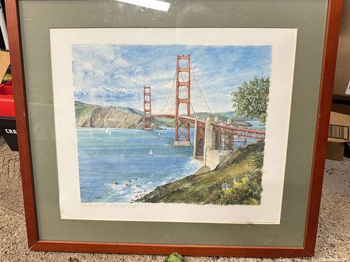 Art: Color Lithograph of Golden Gate Bridge, signed H. Thibaut (1 of 7)
