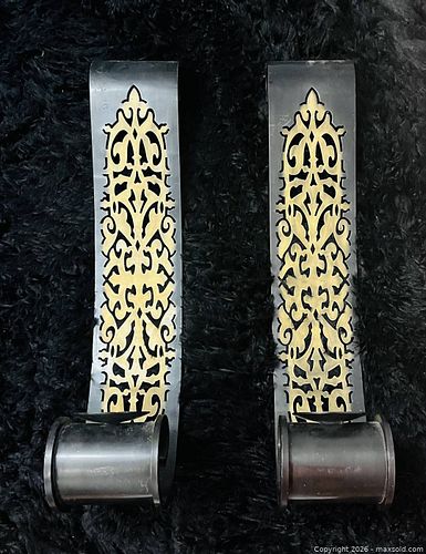 Pair of bombay Ornate Metal Wall Sconce Candle Holders with candles (1 of 2)