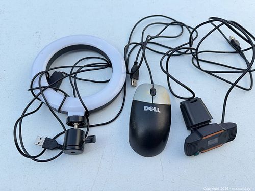 Mixed Computer Accessories Lot: Dell Mouse, Ring Light, Webcam (1 of 3)
