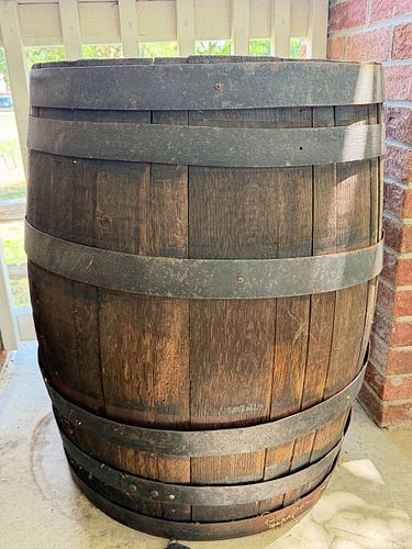 Large Wooden Barrel with Metal Hoops (1 of 4)