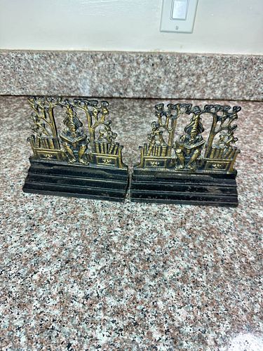Antique Cast Iron Bookends with Gold Gilt Accents - Pair (1 of 5)