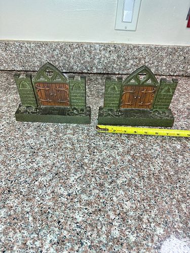 Gothic/Medieval Cast Metal Bookends, Pair — Green/Brown Patina (1 of 5)