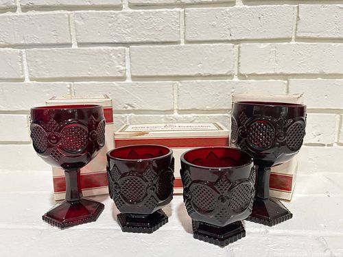 Avon Cape Cod Ruby Cranberry Glass Wine & Water Goblets (1 of 8)