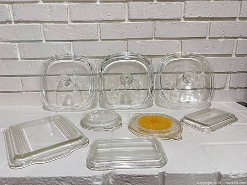 Pyrex Glass Lids Set of 8, Clear with Yellow Daisy Print (1 of 12)
