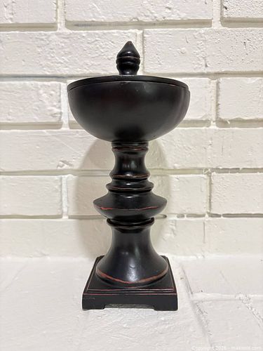 Wood Decorative Urn, Black with Distressed Red Undertone (1 of 11)