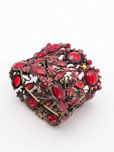 Red Jeweled Metal Cuff Bracelet (1 of 5)